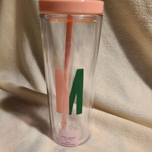 Kate Spade Tumbler with Pink Lid and Green Monogram